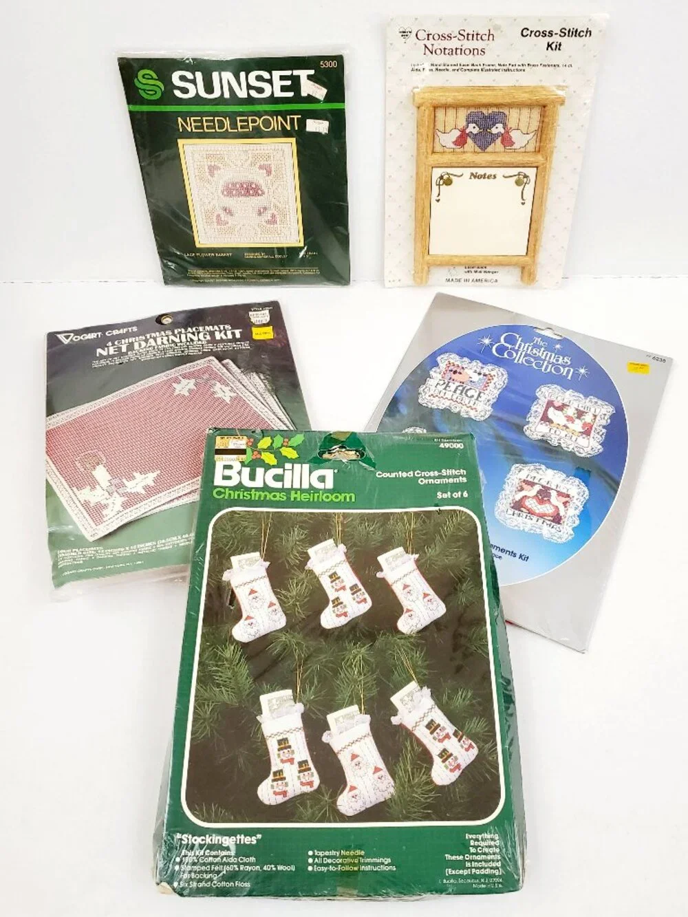 Vintage Christmas Darning & Counted Cross Stitch Ornament Kit Bucilla Vogart Lot
